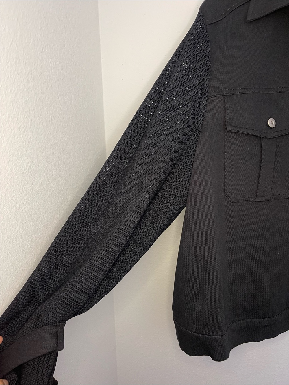 Grey By Jhoan Sebastian Grey Woman’s 2X Knit Denim Moto Jacket Black Mesh Sleeve - Picture 12 of 12